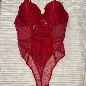 Honeydew Intimates Red Lace Sheer Teddy Bodysuit